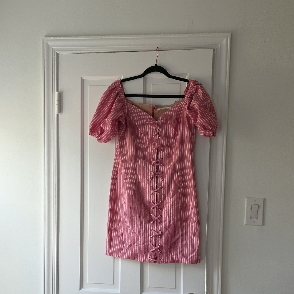 Pink Striped Puff Sleeve Dress